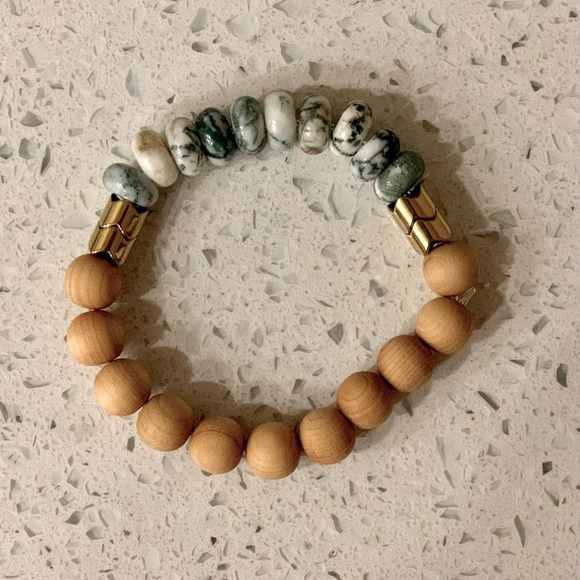 Stackable Green Diffuser Bracelet Tree Agate Rosewood - Picture 2 of 2